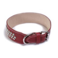 SHAPED DOUBLE LEATHER COLLAR, 3 ROWS OF STUDS 